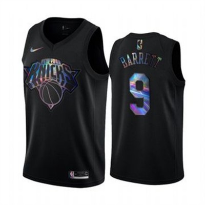 Nike New York Knicks #9 RJ Barrett Men's Iridescent Holographic Collection NBA Jersey - Black Men's